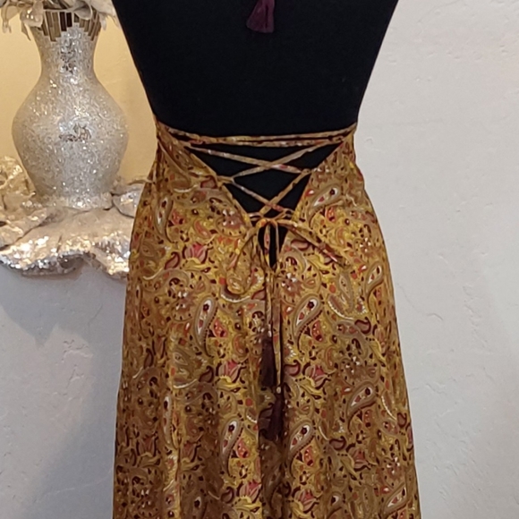 BOHEMIAN GODDESS Silk Gold, Green, Wine & Ivory Floral Maxi Dress - Picture 11 of 11